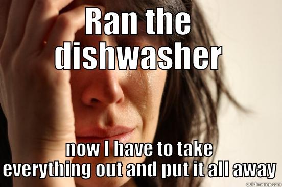 RAN THE DISHWASHER NOW I HAVE TO TAKE EVERYTHING OUT AND PUT IT ALL AWAY First World Problems
