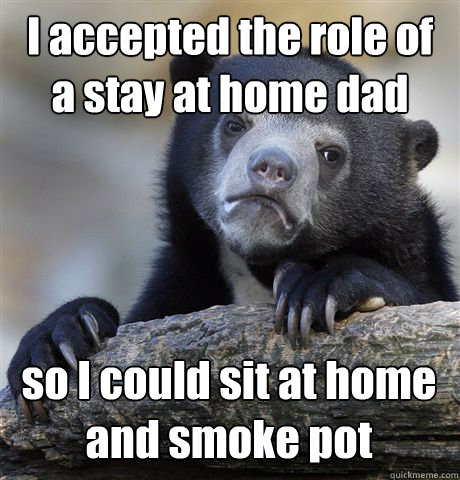 I accepted the role of a stay at home dad so I could sit at home and smoke pot - I accepted the role of a stay at home dad so I could sit at home and smoke pot  Confession Bear