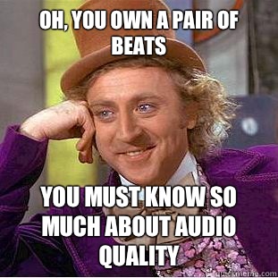 Oh, you own a pair of Beats
 You must know so much about audio quality  Condescending Wonka