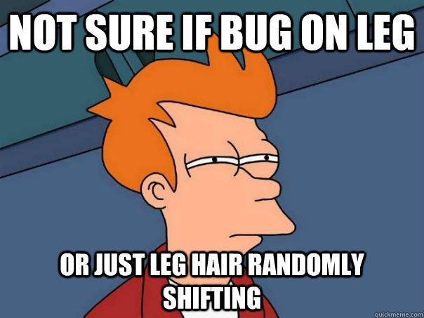 Not sure if bug on leg or just leg hair randomly shifting  Futurama Fry