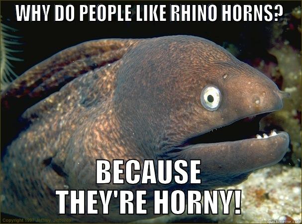 WHY DO PEOPLE LIKE RHINO HORNS? - WHY DO PEOPLE LIKE RHINO HORNS? BECAUSE THEY'RE HORNY! Bad Joke Eel