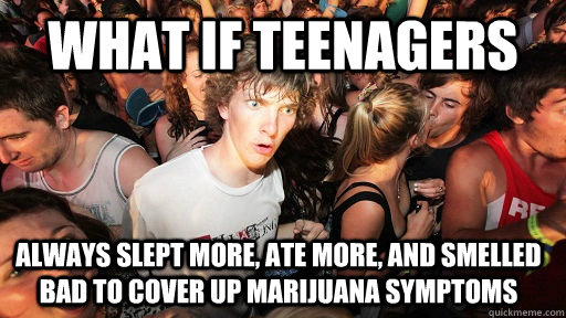 What if teenagers  always slept more, ate more, and smelled bad to cover up marijuana symptoms  Sudden Clarity Clarence
