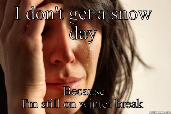I DON'T GET A SNOW DAY BECAUSE I'M STILL ON WINTER BREAK  First World Problems