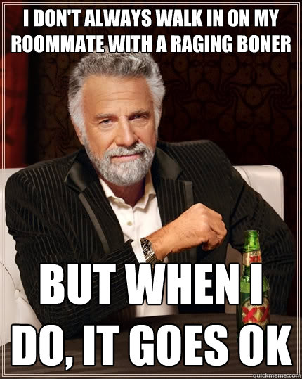 I don't always walk in on my roommate with a raging boner But when I do, it goes ok  The Most Interesting Man In The World