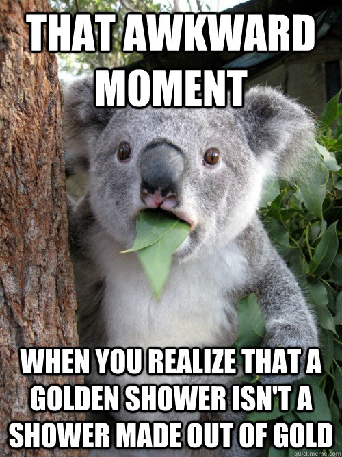 That awkward moment when you realize that a golden shower isn't a shower made out of gold  koala bear
