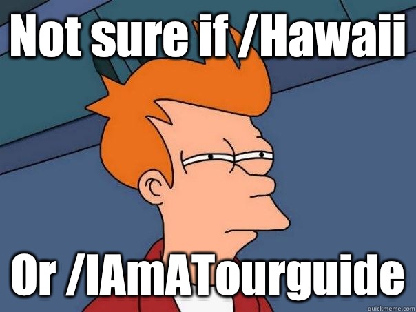 Not sure if /Hawaii Or /IAmATourguide  Futurama Fry