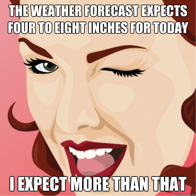 The Weather Forecast expects four to eight inches for today I expect more than that  