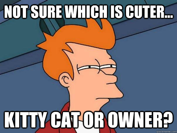 Not sure which is cuter... kitty cat or owner?  Futurama Fry