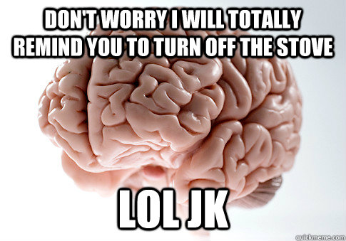 Don't worry I will totally remind you to turn off the stove lol jk  Scumbag Brain