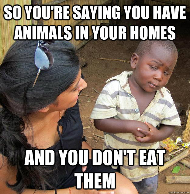So you're saying you have animals in your homes and you don't eat them  Skeptical 3rd World Child