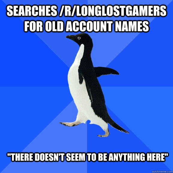 Searches /r/longlostgamers for old account names 