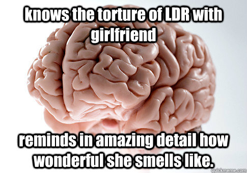 knows the torture of LDR with girlfriend reminds in amazing detail how wonderful she smells like.  Scumbag Brain