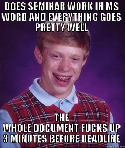 DOES SEMINAR WORK IN MS WORD AND EVERYTHING GOES PRETTY WELL THE WHOLE DOCUMENT FUCKS UP 3 MINUTES BEFORE DEADLINE Bad Luck Brian