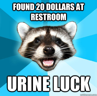 FOUND 20 DOLLARS AT RESTROOM URINE LUCK  Lame Pun Coon