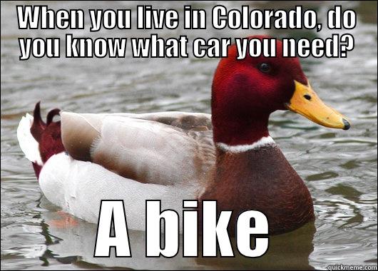 WHEN YOU LIVE IN COLORADO, DO YOU KNOW WHAT CAR YOU NEED? A BIKE Malicious Advice Mallard