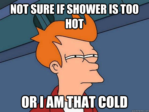 Not sure if shower is too hot or I am that cold  Futurama Fry