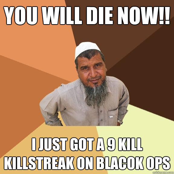 you will die now!! I just got a 9 kill killstreak on Blacok ops  Ordinary Muslim Man
