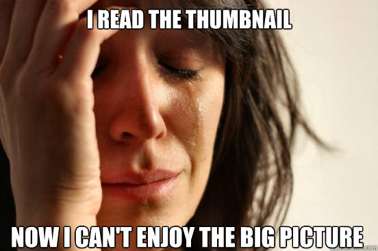 I read the thumbnail now i can't enjoy the big picture  First World Problems