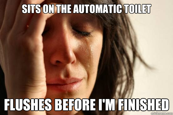 sits on the automatic toilet flushes before i'm finished - sits on the automatic toilet flushes before i'm finished  First World Problems