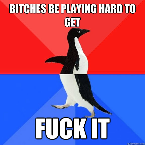 Bitches be playing hard to get Fuck it  Socially Awksome Penguin