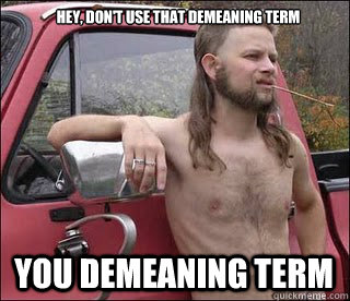 Hey, don't use that demeaning term  you demeaning term  racist redneck