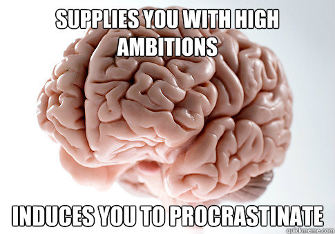 supplies you with high ambitions induces you to procrastinate  Scumbag Brain