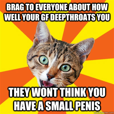 brag to everyone about how well your gf deepthroats you they wont think you have a small penis  Bad Advice Cat