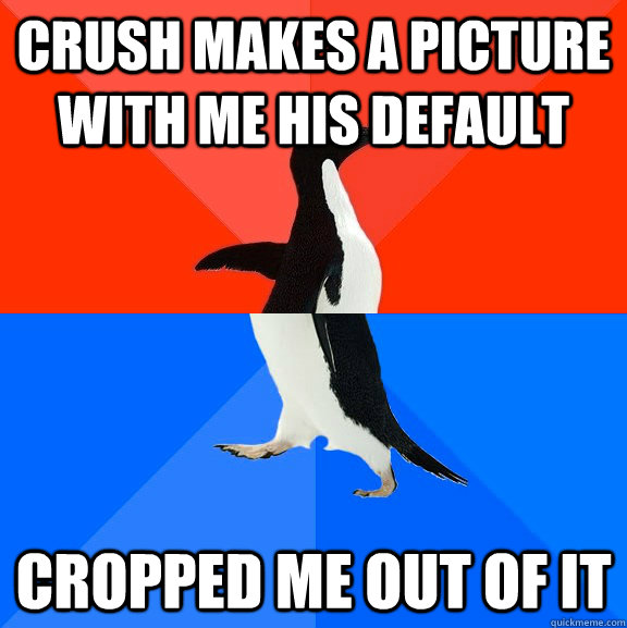 Crush makes a picture with me his default Cropped me out of it  Socially Awesome Awkward Penguin