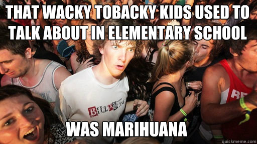 that wacky tobacky kids used to talk about in elementary school
 was marihuana  Sudden Clarity Clarence