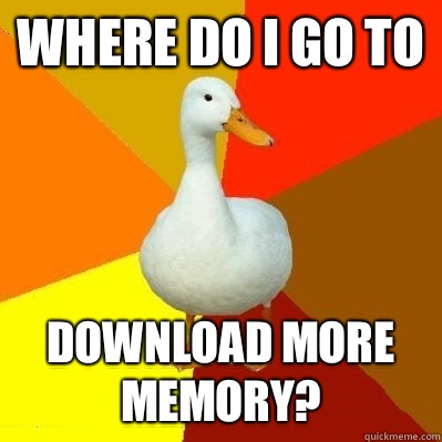 Where do I go to download more memory?  Tech Impaired Duck