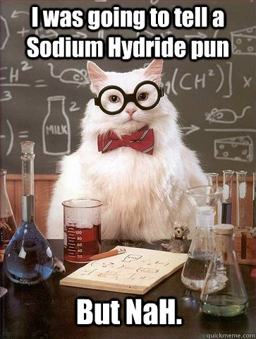 I was going to tell a Sodium Hydride pun But NaH. - I was going to tell a Sodium Hydride pun But NaH.  Chemistry Cat
