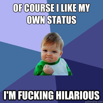 Of course I like my own status I'm fucking hilarious  Success Kid