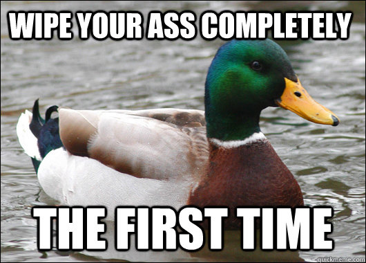 wipe your ass completely the first time  Actual Advice Mallard