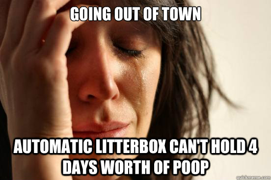 going out of town   automatic litterbox can't hold 4 days worth of poop  First World Problems