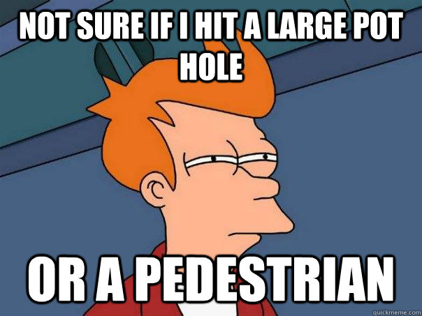 Not sure if i hit a large pot hole or a pedestrian  Futurama Fry