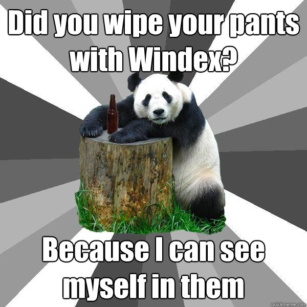 Did you wipe your pants with Windex? Because I can see myself in them  Pickup-Line Panda