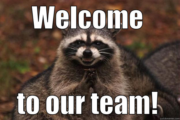 Congrats and come hither.... - WELCOME TO OUR TEAM! Evil Plotting Raccoon