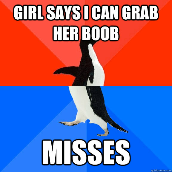 Girl says I can grab her boob misses  Socially Awesome Awkward Penguin