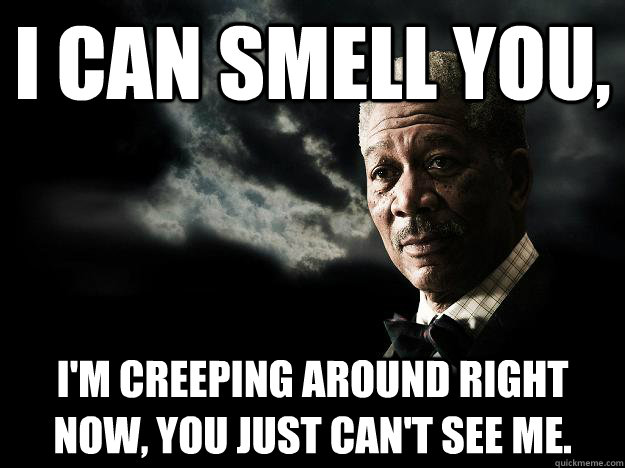I can smell you, I'm creeping around right now, you just can't see me. - I can smell you, I'm creeping around right now, you just can't see me.  Morgan Freeman
