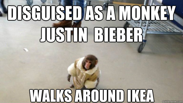 Disguised as a monkey justin  bieber  walks around Ikea - Disguised as a monkey justin  bieber  walks around Ikea  Look at me im fabulous Ikea Monkey