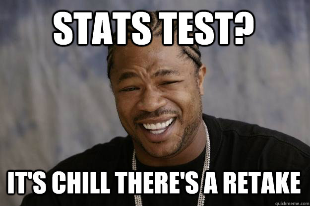Stats Test? It's chill there's a retake  Xzibit meme
