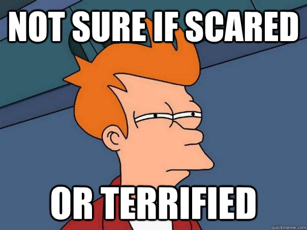 Not sure if scared Or terrified  Futurama Fry