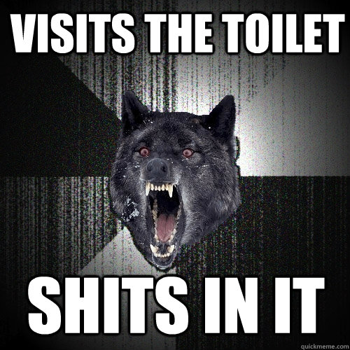 Visits the toilet Shits in it  Insanity Wolf