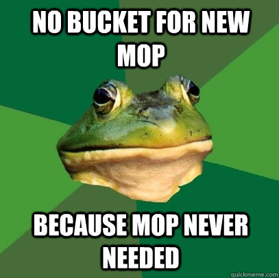 No bucket for new mop Because mop never needed  Foul Bachelor Frog