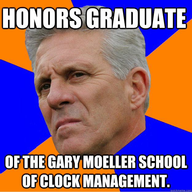 Honors graduate of the Gary Moeller School of Clock Management.  Uninformed Zook