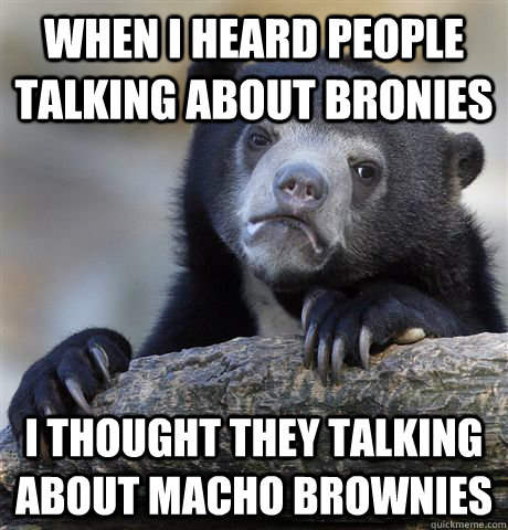 When I heard people talking about bronies I thought they talking about macho brownies  Confession Bear