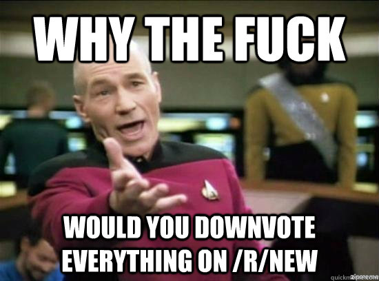 Why the fuck would you downvote everything on /r/new  Annoyed Picard HD
