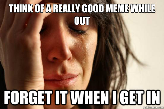 Think of a really good meme while out forget it when i get in  First World Problems