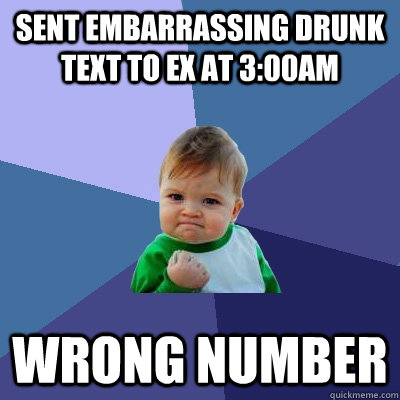 sent embarrassing drunk text to ex at 3:00am  wrong number  Success Kid