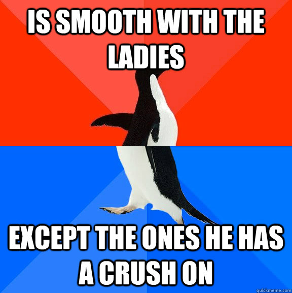Is smooth with the ladies except the ones he has a crush on  Socially Awesome Awkward Penguin